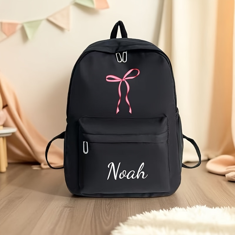 TEMU A Custom Personalized Name Or Holiday Message Backpack, A Of Styles Of Pink Bows, Sweet, Cute, Customized, Personalized, Suitable For School,