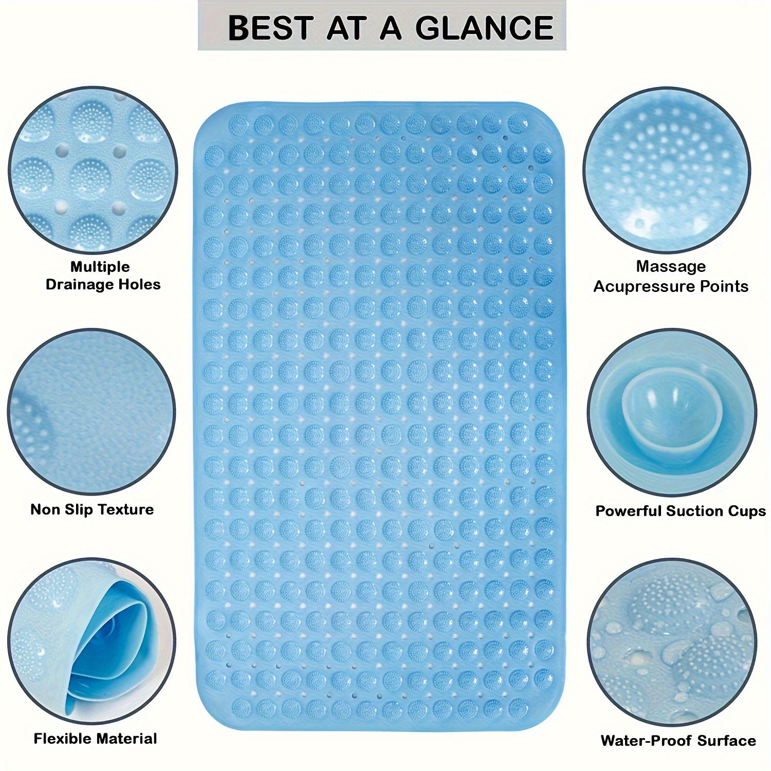 

1pc Anti-slip Bathroom Mat, Quick-drying Shower Mat With Drain Holes Suction Cups, Massage Foot Pad For Bathroom Use, Ideal Bathroom Supplies