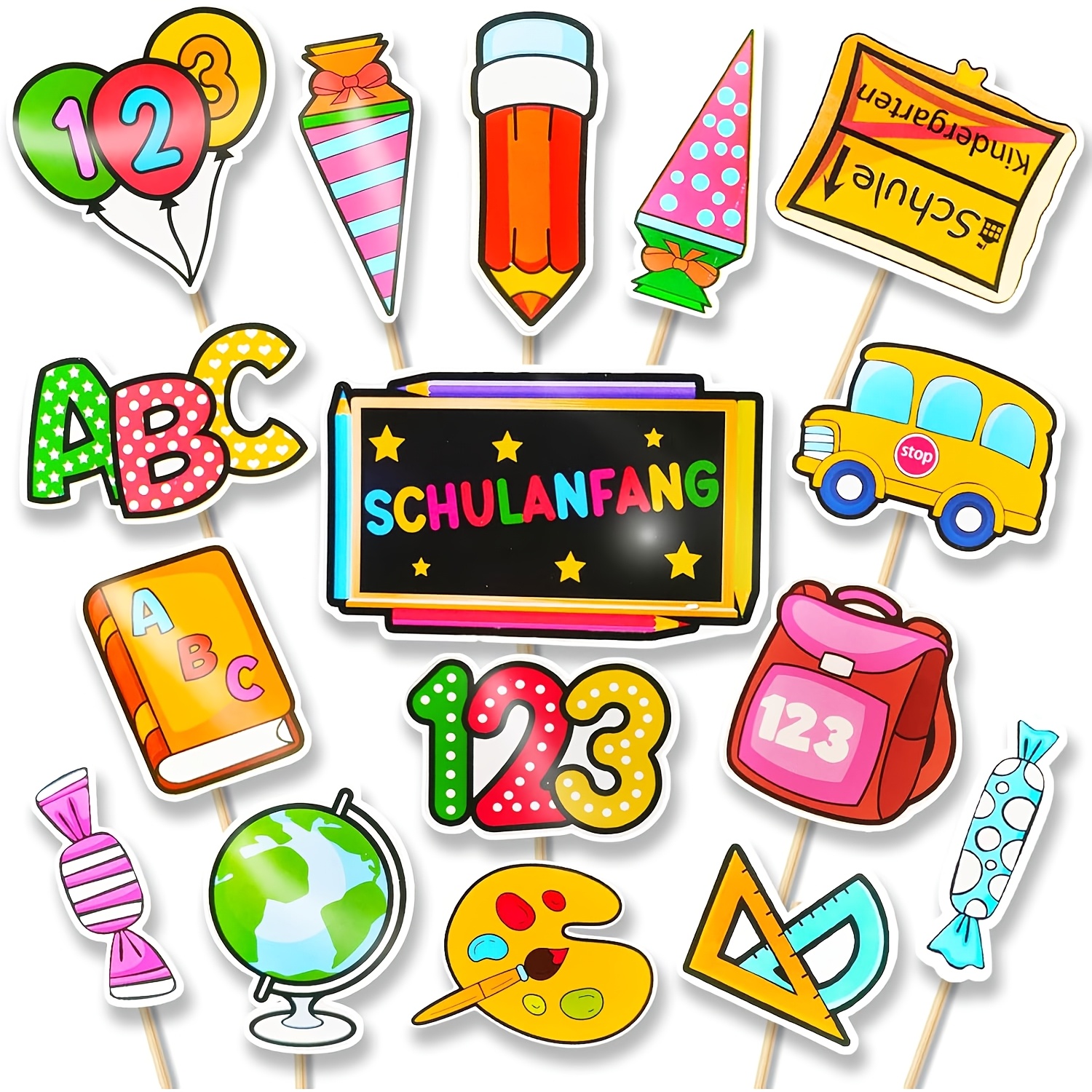 Image of 17pcs Cake Decorations School Bag, Cupcake Topper, First Day Of School Cake Decoration For School Filling School Bag, Cake Decoration First Day Of School Baby Shower Cake Toppers,halloween, Christmas