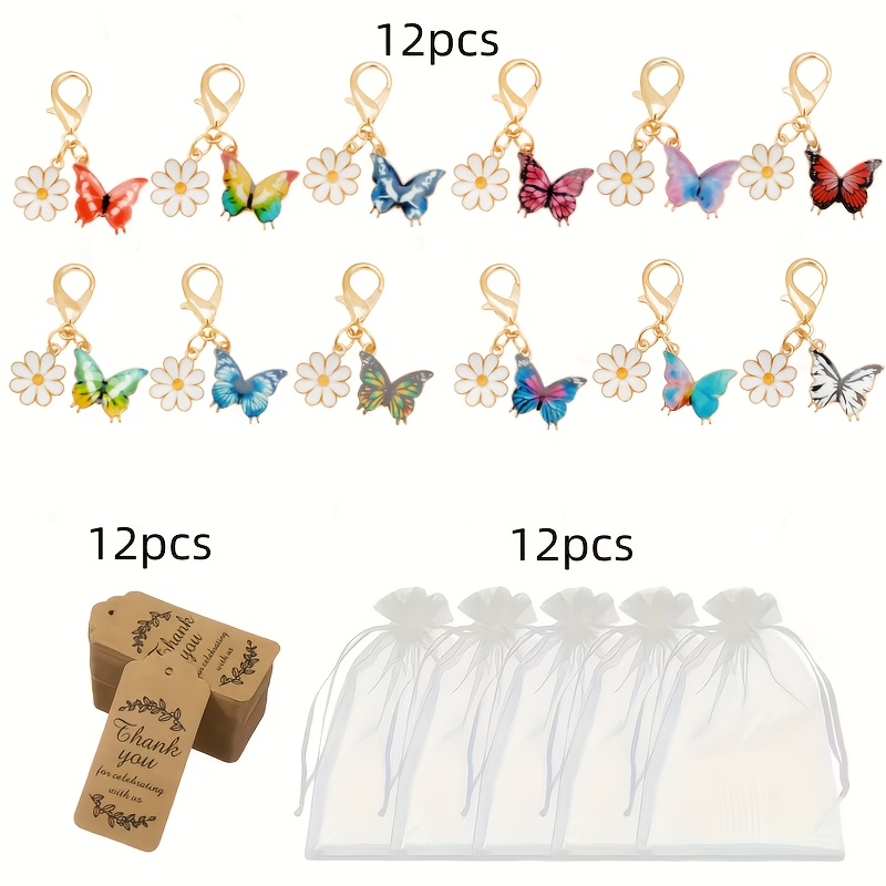 Image of Gift For Her/him 36pcs, Daisy Keychains, 12 Keychains + 12 Cards + 12 Gift Bags, Baptism Party Favors, Christmas, Thanksgiving, With Gift Bags And Thank You Tags