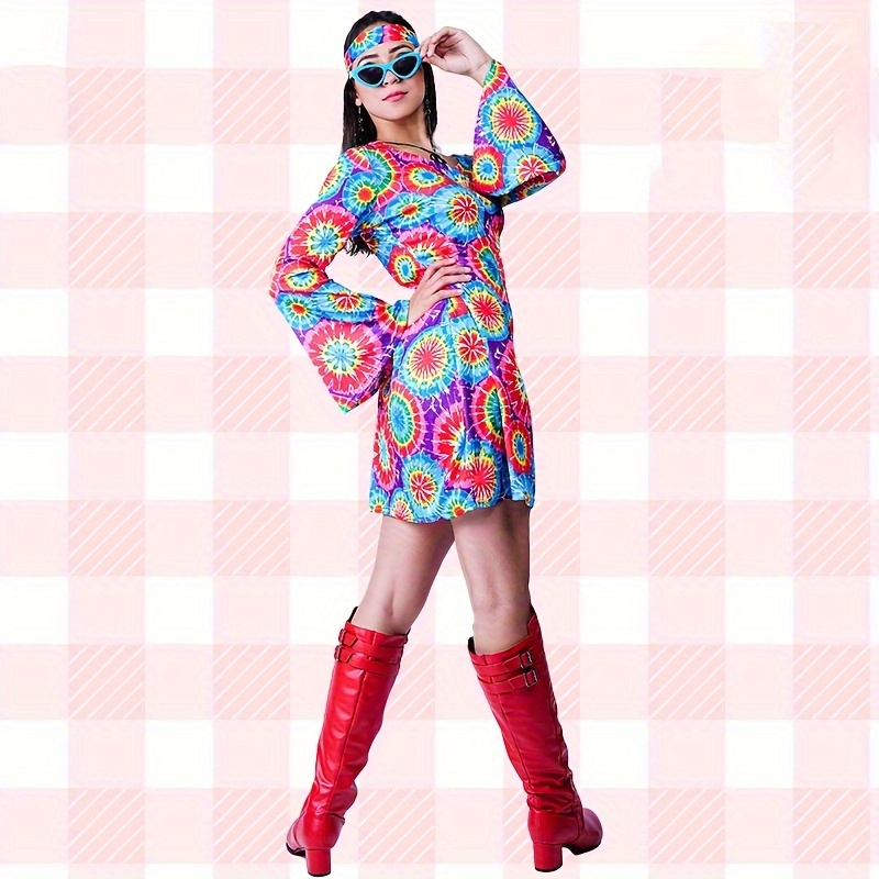 1960 Hippie Costume Women 60 Tie dye Dress Temu