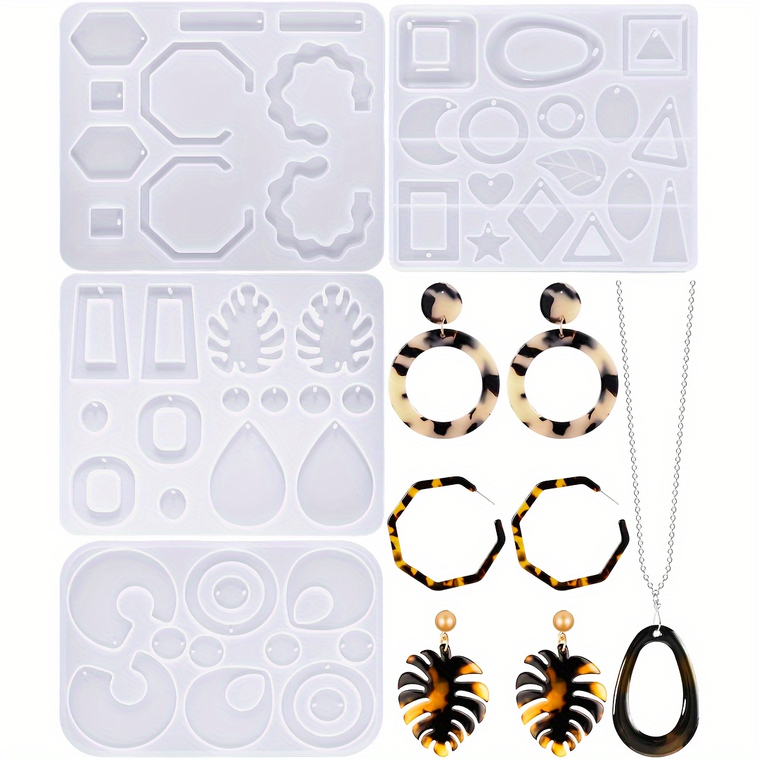 

4 Pieces Silicone Resin Casting Molds Set With Leaf And Irregular Shapes - Diy Epoxy Resin Jewelry Making Kit For Women's Earrings, Pendants, Rings, And Crafts - Geometric Jewelry Craft Supplies