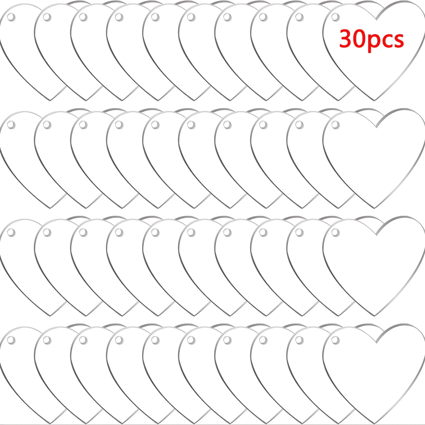 

30pcs Acrylic Heart Keychains - Blank, Perforated Discs For Diy Crafts, Gift Tags & Valentine's Day Decorations, Heart Decorations, Vinyl, Keychains