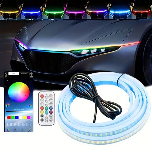 multicolor led hood light bar for up scanning engine light grille decorative flowing light 12v car modification lighting white red green car led light