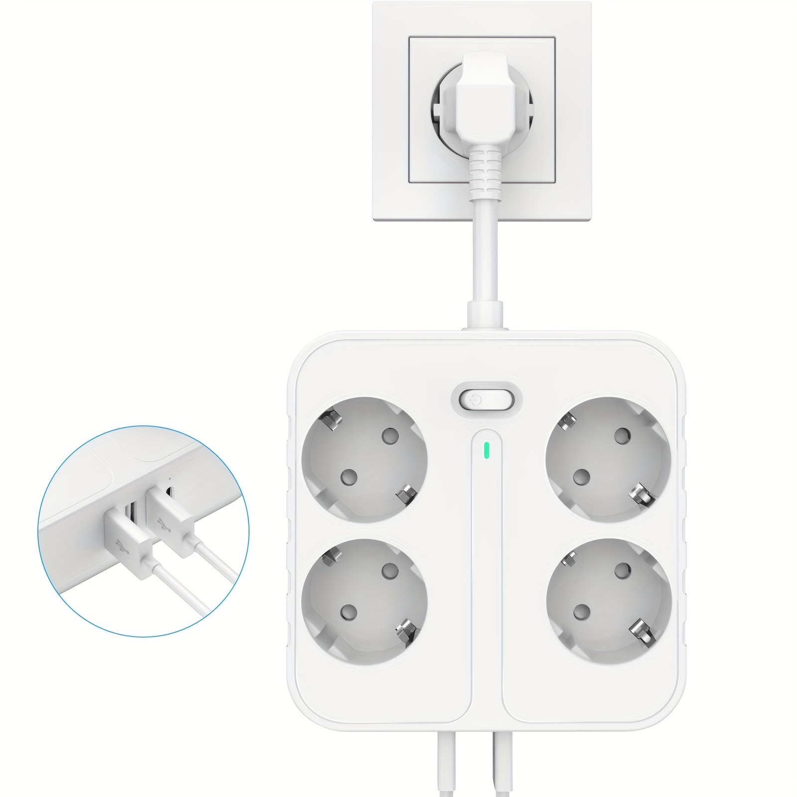  Regleta de alimentación de 6 enchufes con puertos USB y montaje  debajo del escritorio o en la pared - Negro : Electrónica