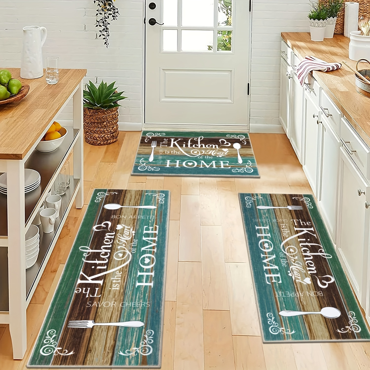 

Bohemian Style Washable Kitchen Rug Set, Non-slip Polyester Floor Mats With Tpr Backing, Crystal Velvet Soft Kitchen Area Mats, 5mm Thick, 800gsm - Ideal For Kitchen, Laundry, Hallway