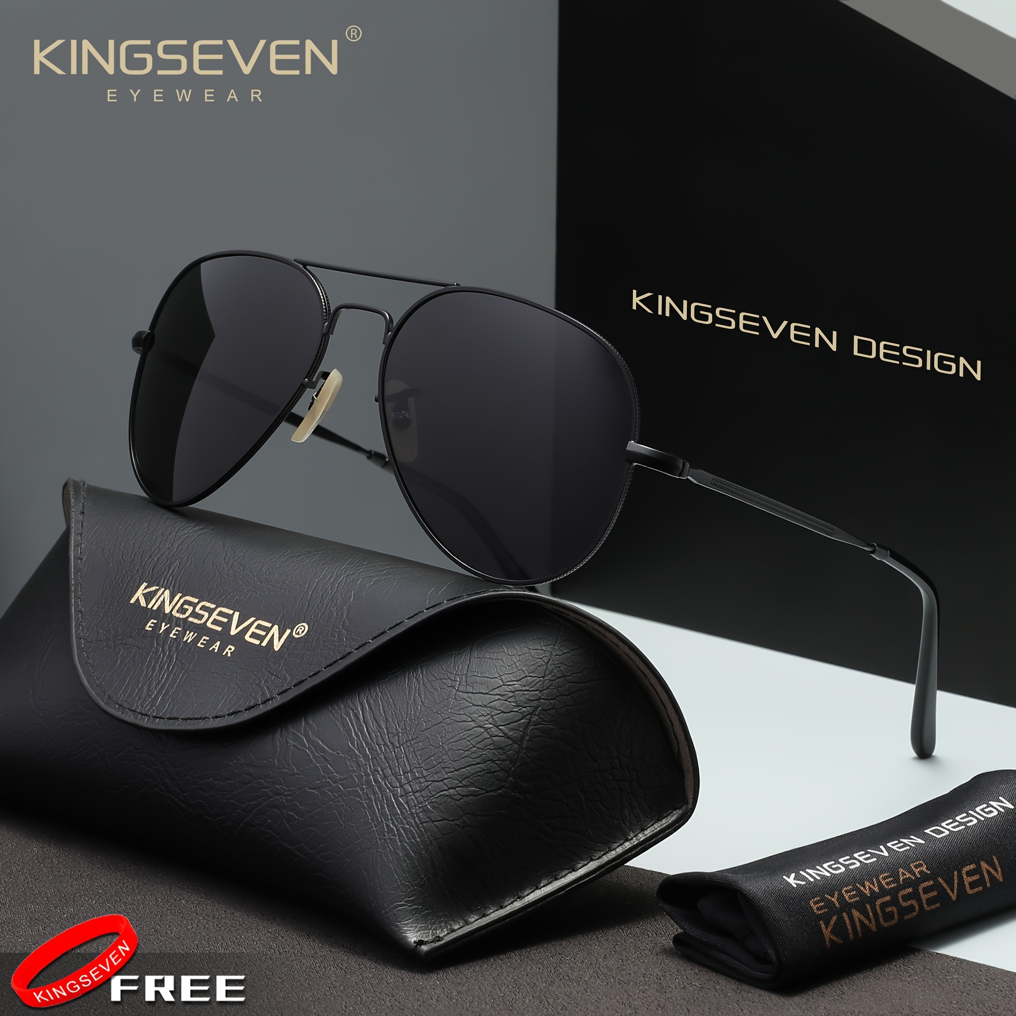 Image of Kingseven Polarized Pilot Driving For Men And Women, Stainless Steel With Tac Lens, Suitable For,, Photography Props, Ideal Gift From, With Box