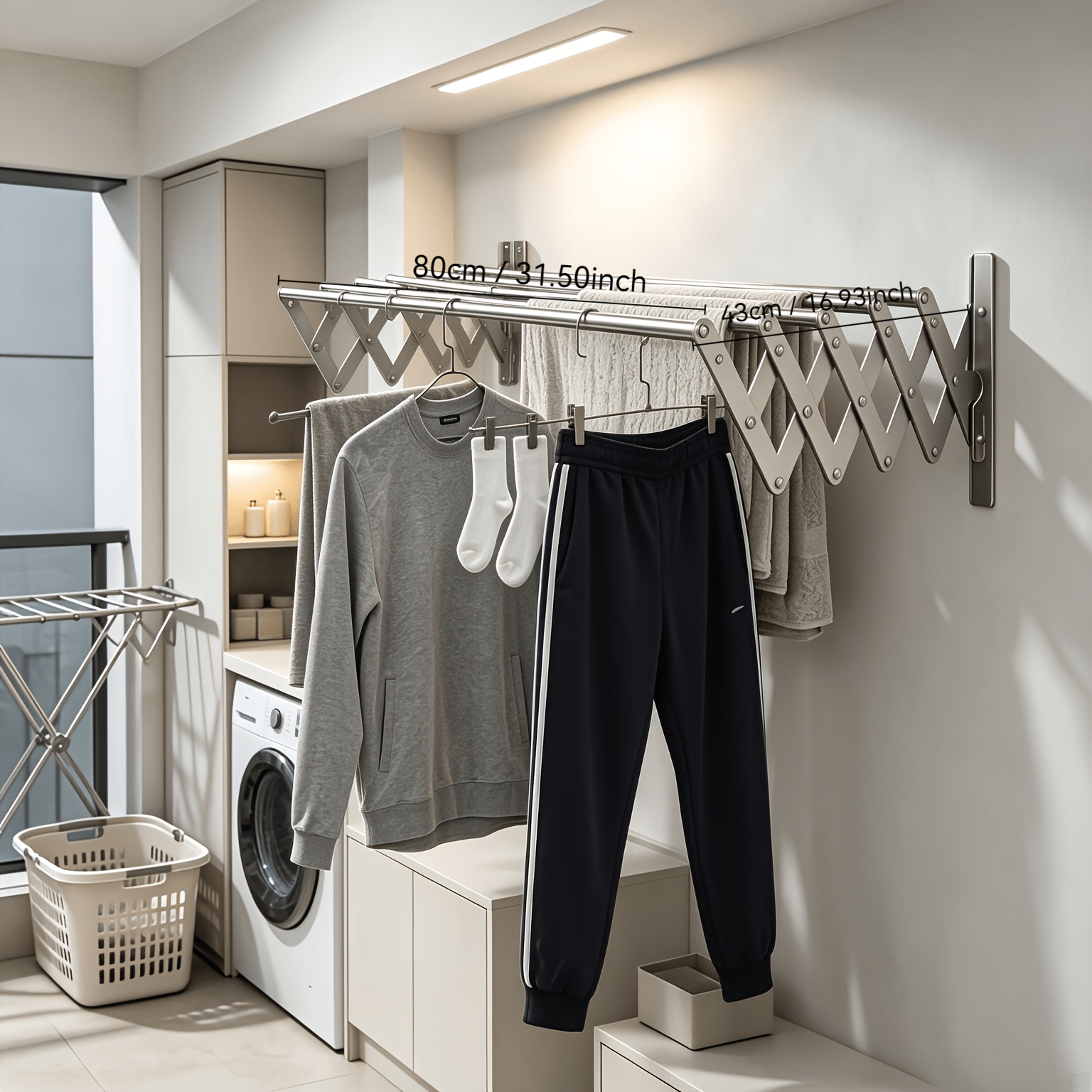 TEMU Wall Mount Retractable Clothes Drying Rack, Stainless Steel Expandable Foldable Laundry Hanging Rack, Heavy Duty Telescopic Garment Drier, Space
