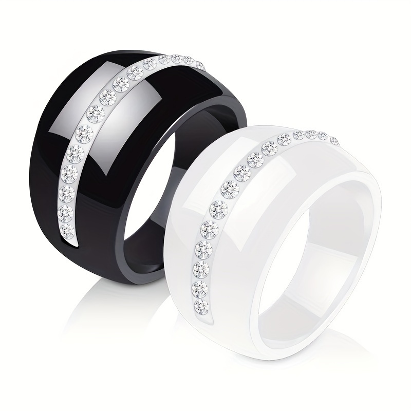 Ceramic Ring 14MM Geometric Band Unisex Statement Jewelry with CZ