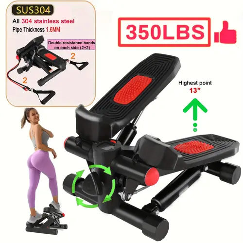 350lbs sports stepper 2x2 bands adjustable to 13 quiet hydraulic exercise machine with lcd monitor calorie portable pedal stepper for home gym black sleek exercise equipment durable construction