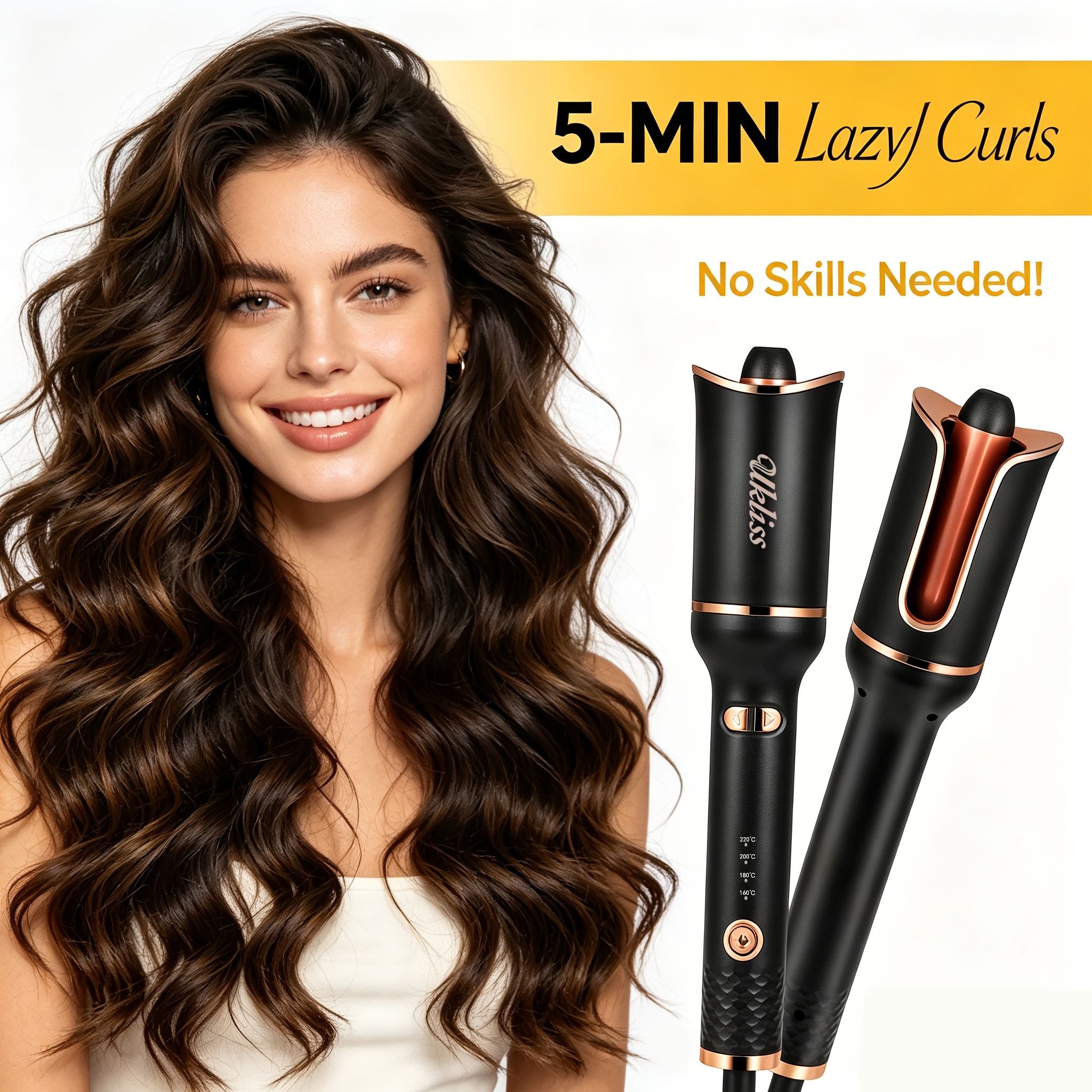Ukliss ' Hair Curling Wand With 360° Rotating Ceramic , 4-speed Adjustable Temperature, Fast Curling Iron Suitable For Hair Types (straight/wavy/curly/very Curly)