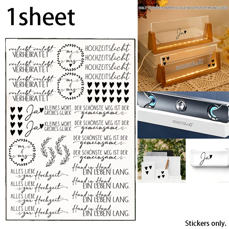 1 Sheet, Uv Dtf German Wedding Theme, Including ", Verlobt, Verheiratet (, Engaged, Married) Hochzeitslicht (wedding Light) Kleines , Großes Glück – Ja (a Promise