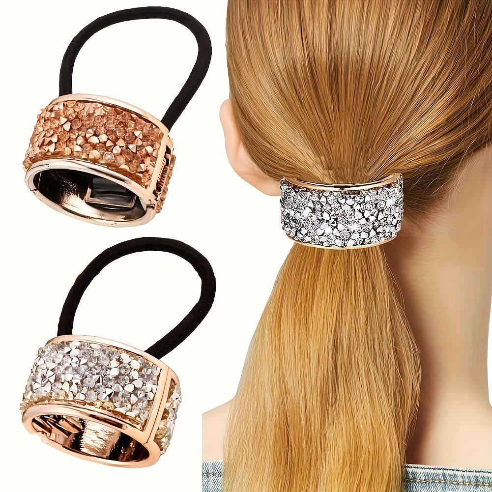 

Elegant Rhinestone Studded Hair Ring Ponytail Holder With Plastic Material - Color Matching Hair Accessory For Girls 14+ Years - Single Piece Hair Band With Sparkling Rhinestone Popular Elements