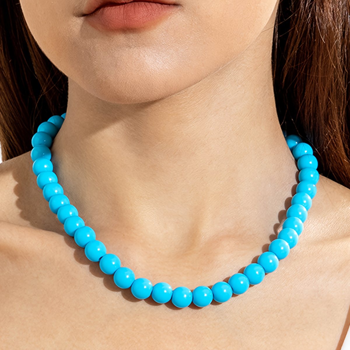 Dopamine-Colored Acrylic Round Beaded Chain Necklace