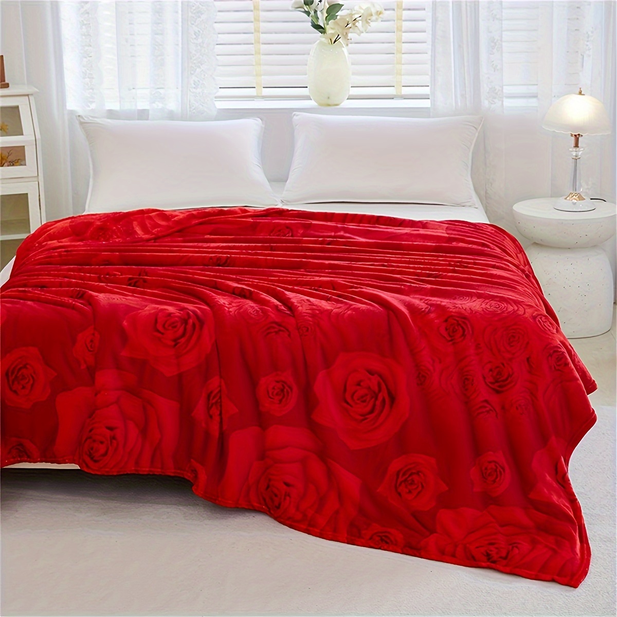 contemporary style soft warm knitted floral blanket with   design   multipurpose polyester bed blanket machine washable flower pattern with embellished features details 10