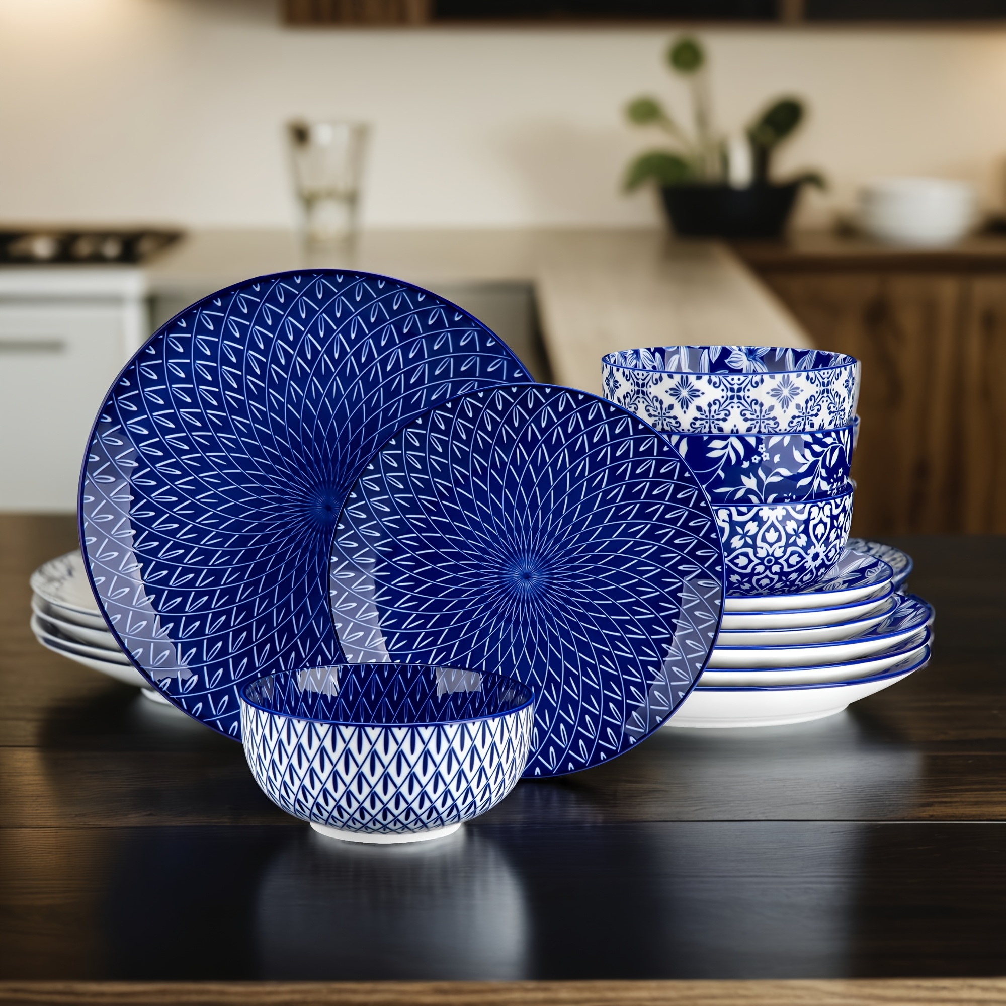 TEMU 12pezzo Set di posate in porcellana blu, Servizio per 4