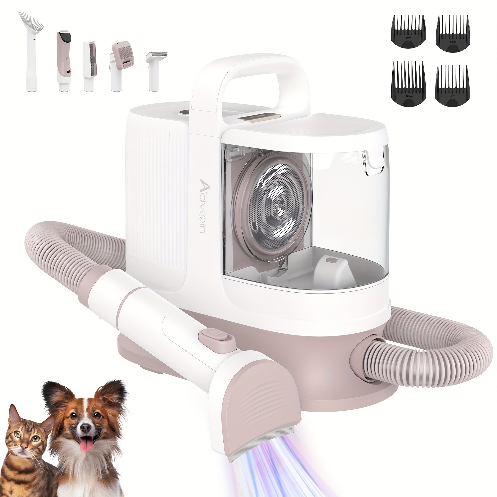 TEMU Advwin Pet Grooming Vacuum Kit, Dog Hair Clippers Kit, Professional Pet Grooming Tools 5 In 1, Strong Suction, Shedding Deshedding, Clipper, Dog