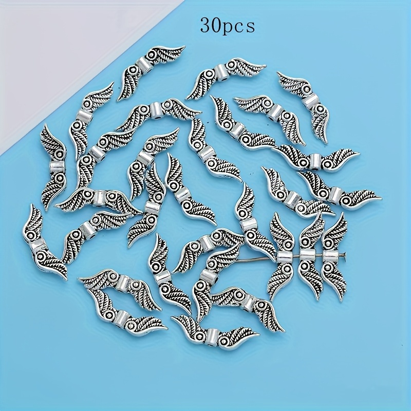 Image of 30pcs Alloy Silvery Plated Spacer Beads Wings Loose Beads Spacer Beads For Jewelry Making Accessories Diy Handmade Craft