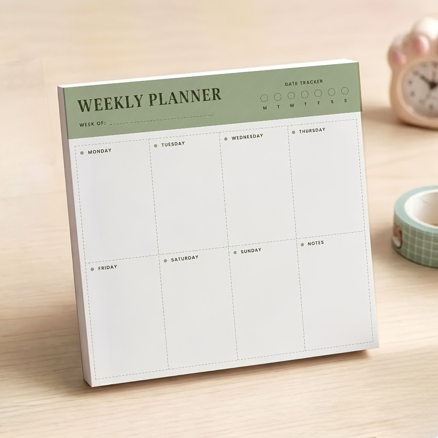 TEMU Sage Green Weekly Planner Non-sticky Notepad, Minimal 7-day Schedule And Date Memo Pad, Aesthetic Desk Productivity Stationery