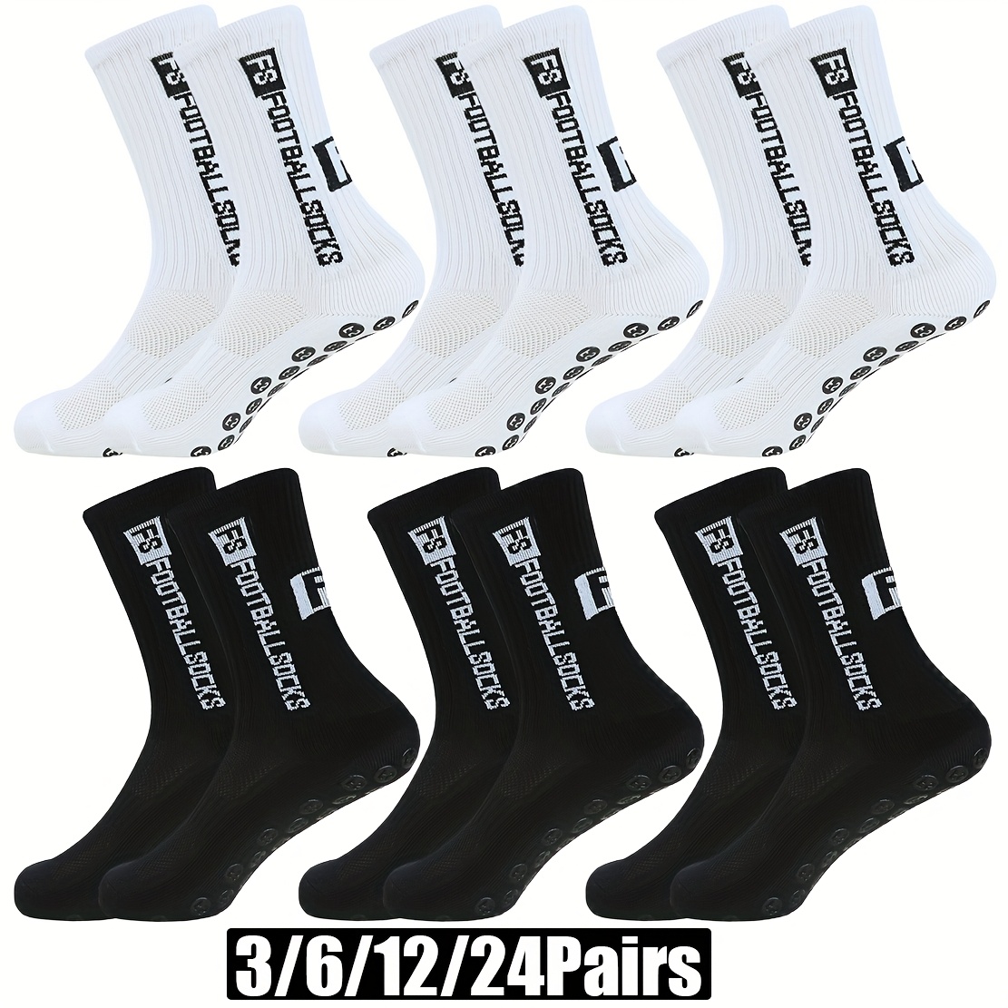3 6 12 24 pairs men women   socks with rubber grip shockproof sole breathable towel   football basketball skateboard   socks suitable for soccer gym training performance enhancing workout socks
