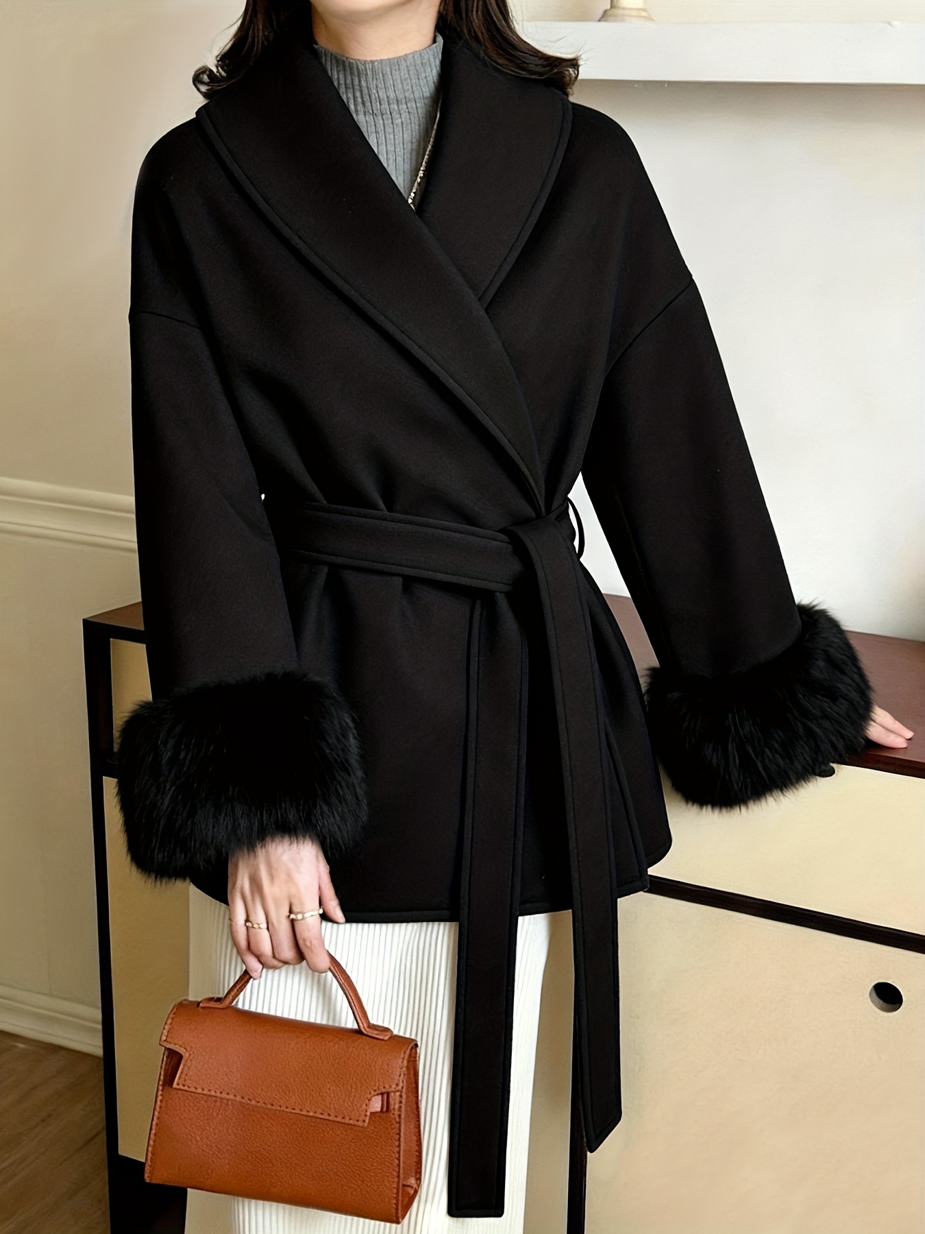 womens fashion elegant furry sleeve coat autumn winter womens clothing Product details 35
