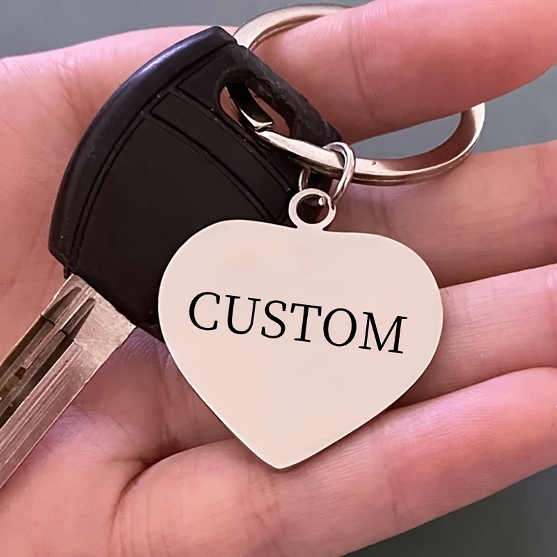 

1pc Customizable Heart-shaped Keychain - Laser Engraved Stainless Steel Pendant, Personalized Text "custom", Valentine’s Day Gift For Women, Decorative Car Key Ring With Round Hook