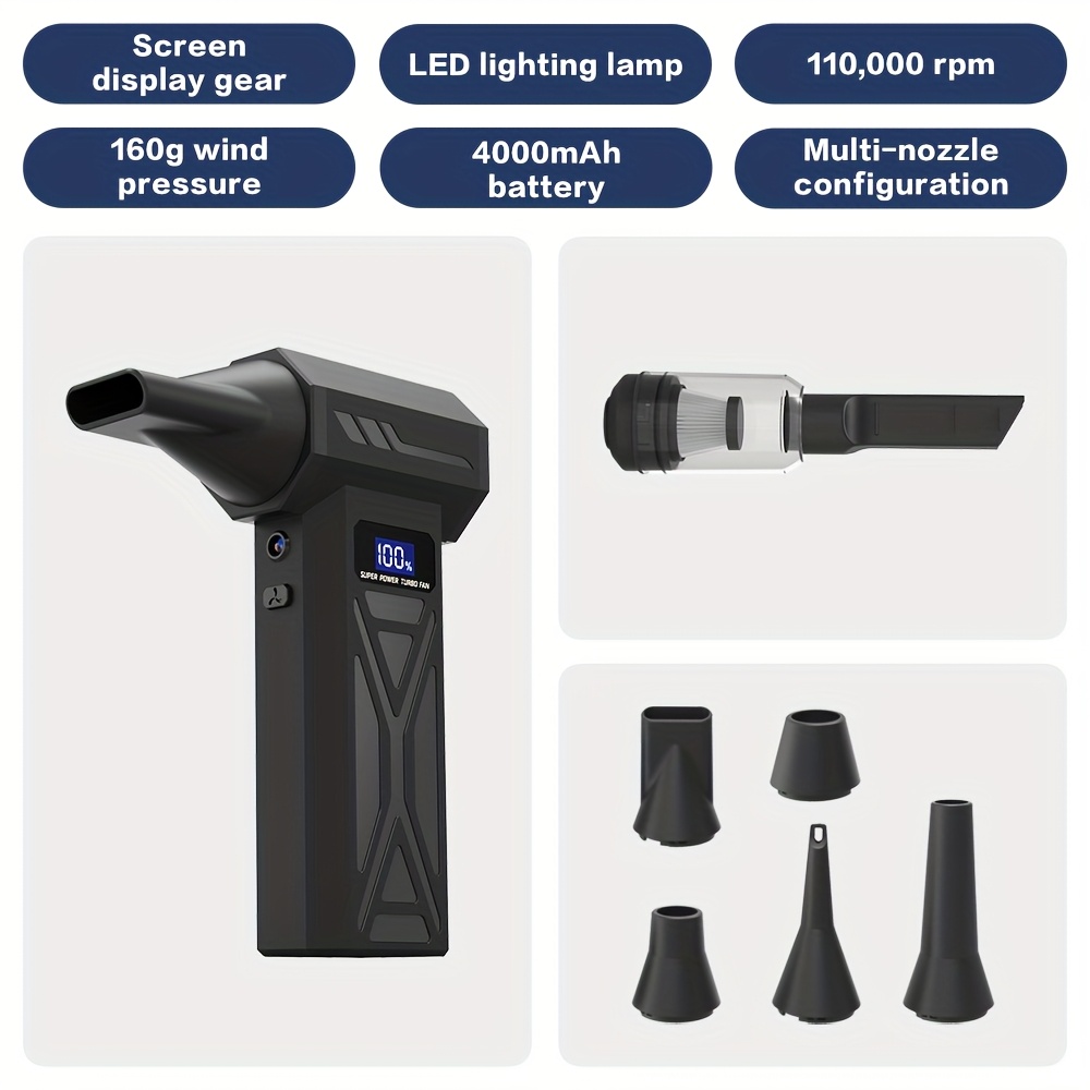 2-in-1 Electric Handheld Dust Collector with Powerful Suction & Blow Function - 360° Versatile Cleaning Tool for Home, Car, Office & Electronics - Lightweight, Cordless & Rechargeable - 4 Speed Modes - Ideal for Pet Hair, Dust