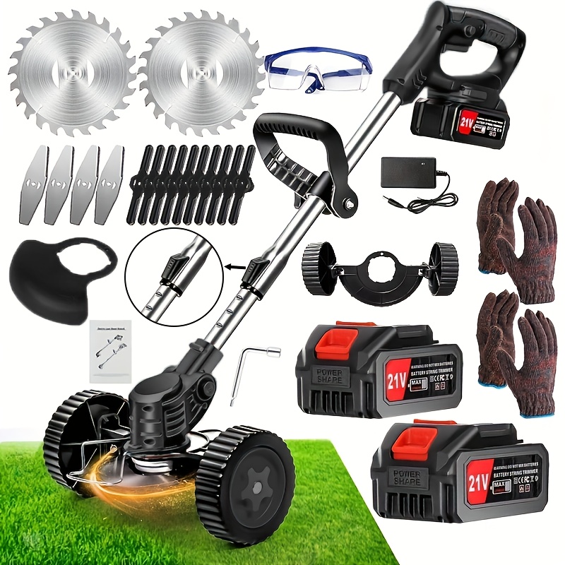 new heavy upgrade mower multi function mower electric household portable electric mower 21v with 2 lithium batteries 3 kinds of blades lithium battery cordless hand held mower yard multifunctional mower lawn edger gift for father
