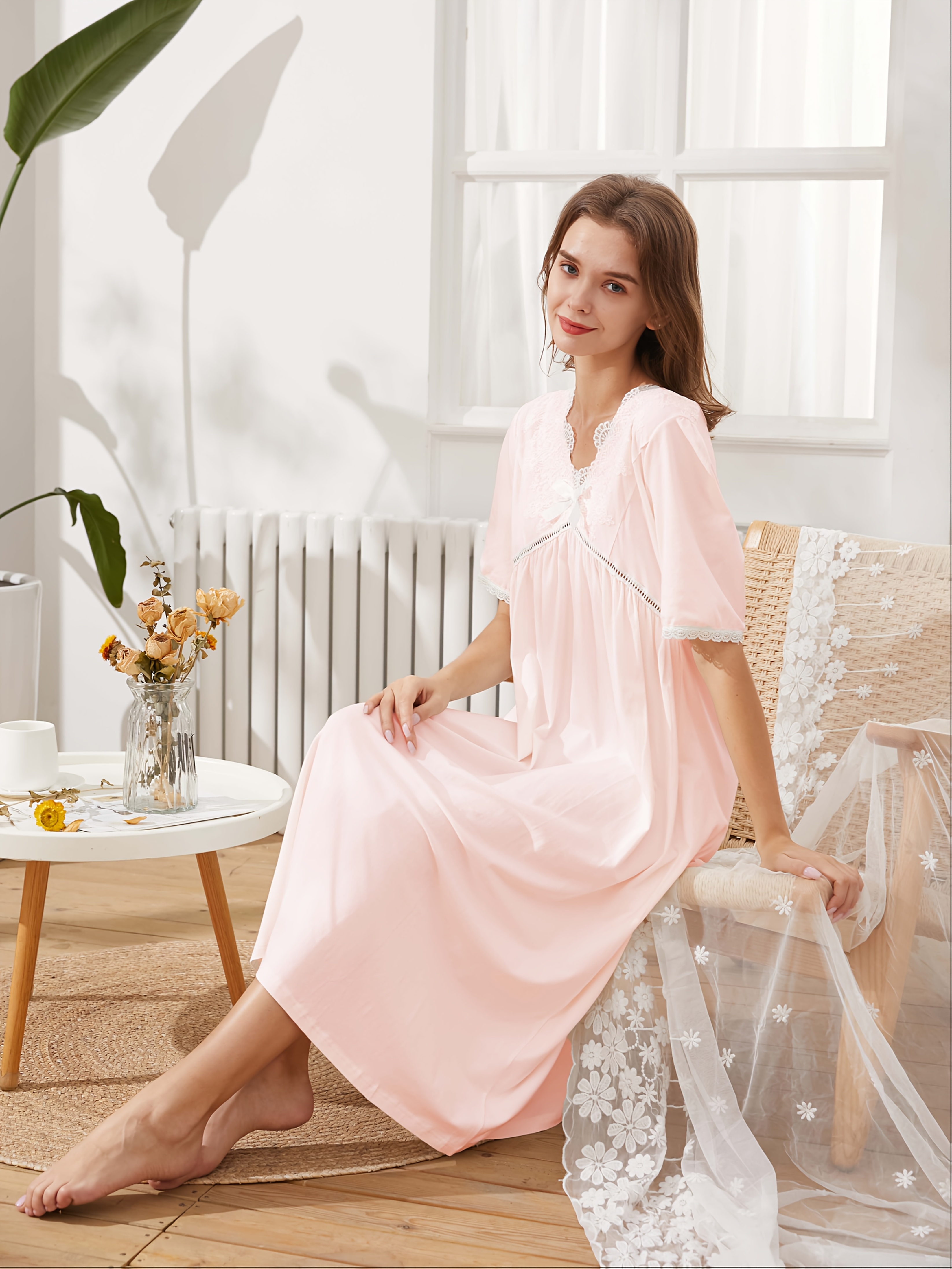 Womens Full Slip Dress Built-in Bra Chemisole Sleepwear