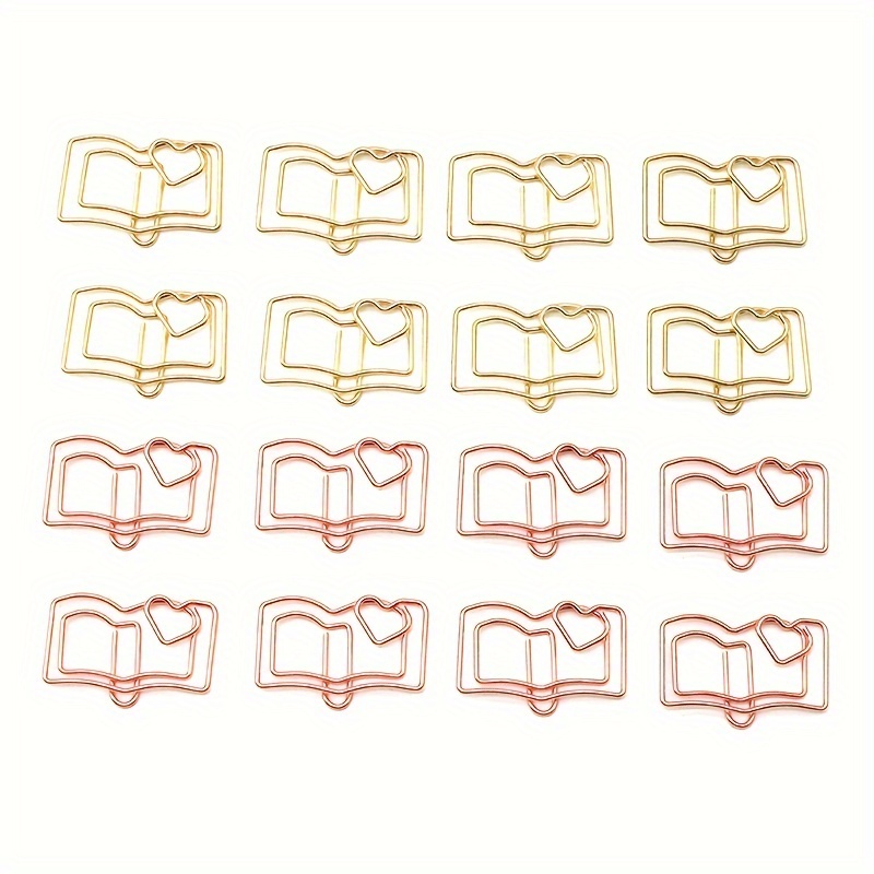 

20pcs Book Love Heart Paper Clip Cute Metal Bookmark Test Paper Rose Golden Curve Pin