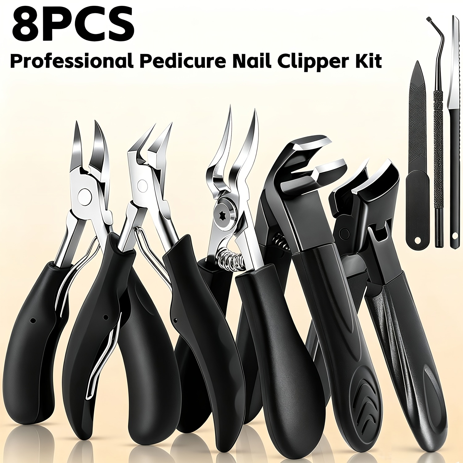 8pcs professional manicure pedicure set stainless steel wide toenail clippers sharp cuticle pusher and nail file care tools Product details 1