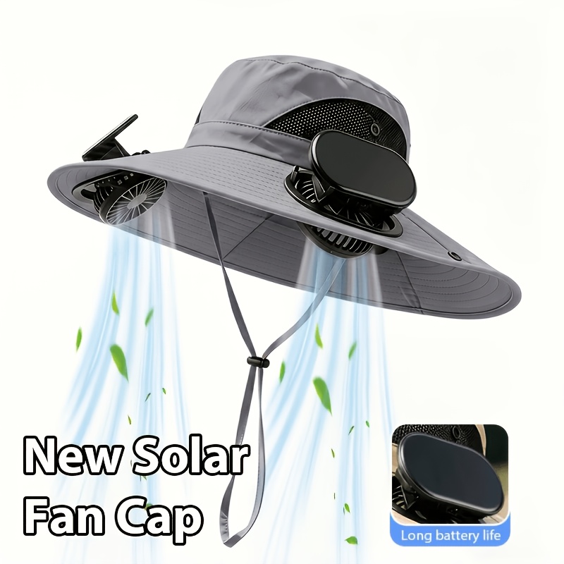 TEMU Solar-powered Fan Hat, Wide-brim Sun Hat, Equipped With 2 Solar Fans, Detachable Cooling Fan, Unisex Design, Suitable For Summer Outdoor Work