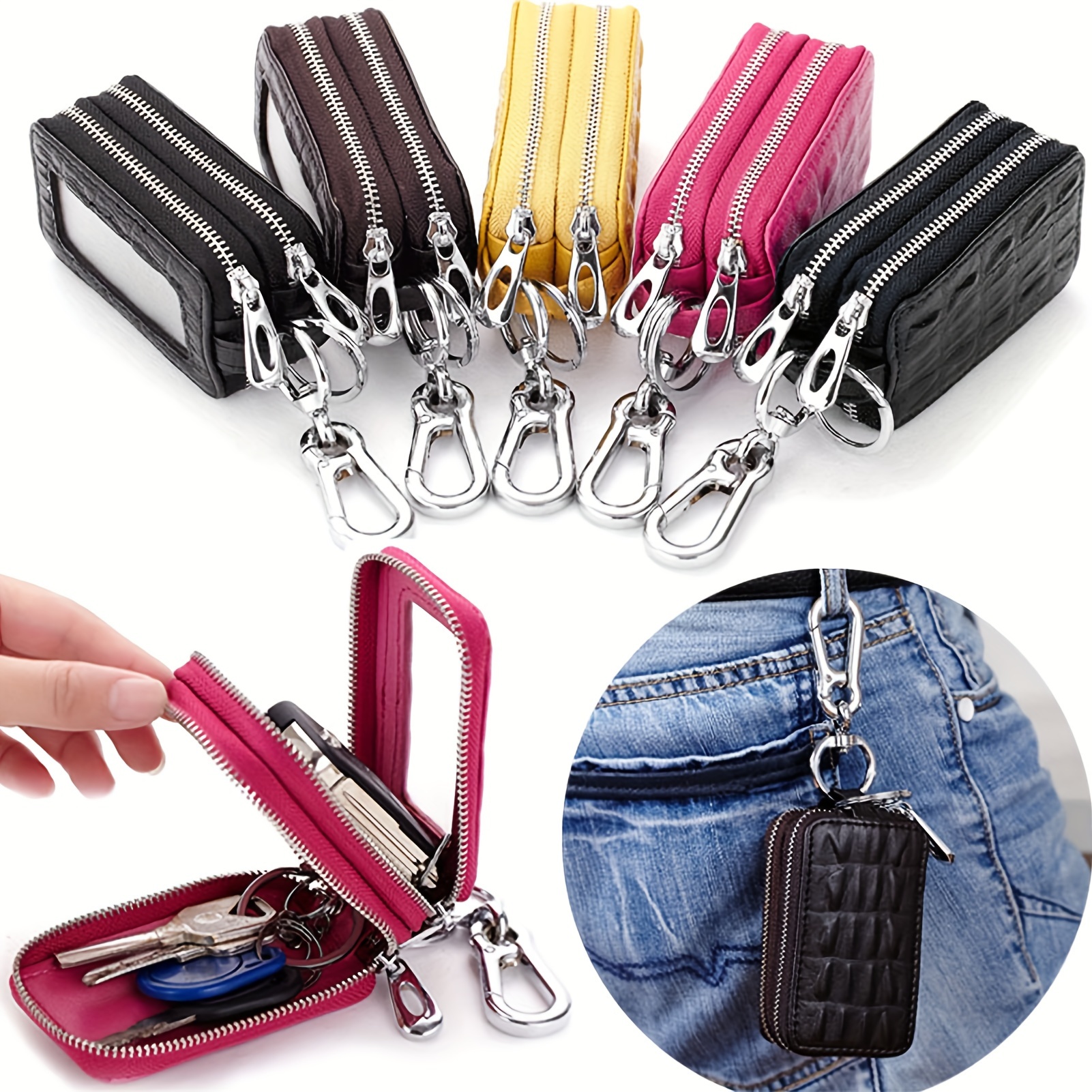 

1pc Leather Key Holder Bag Versatile Textured Leather Keychain Money Bag For Men Women Teenage Mini Wallet