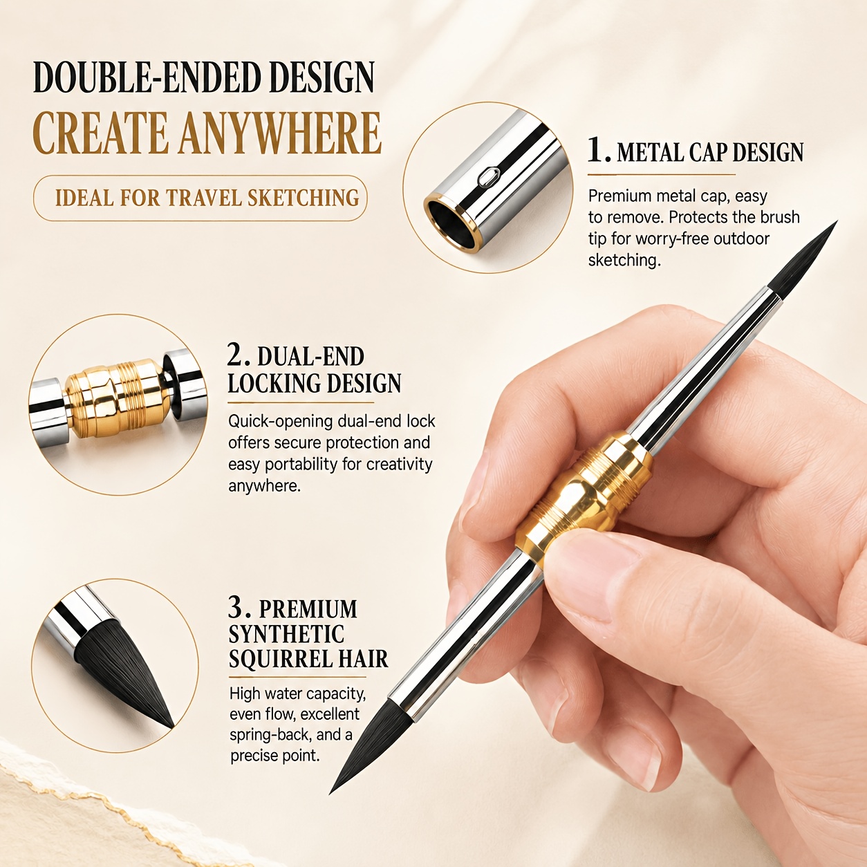 Portable Dual-Ended Travel Watercolor Brush Set with Storage Bag
