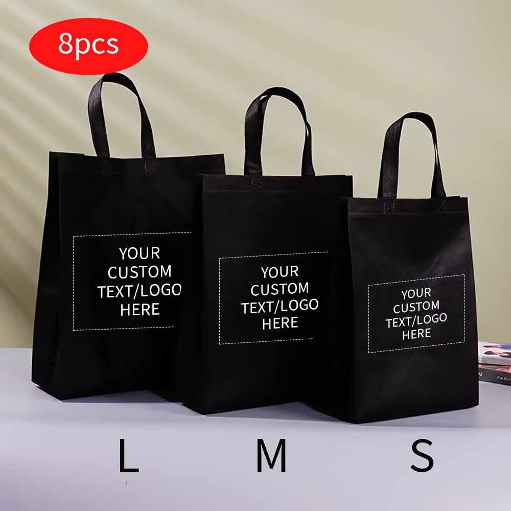 TEMU Women's Handbags And Wallets Popular Customizable Tote Bags, 8-pack Vertical Version - Personalized Logo Patterns And Text, Non-woven Fabric,