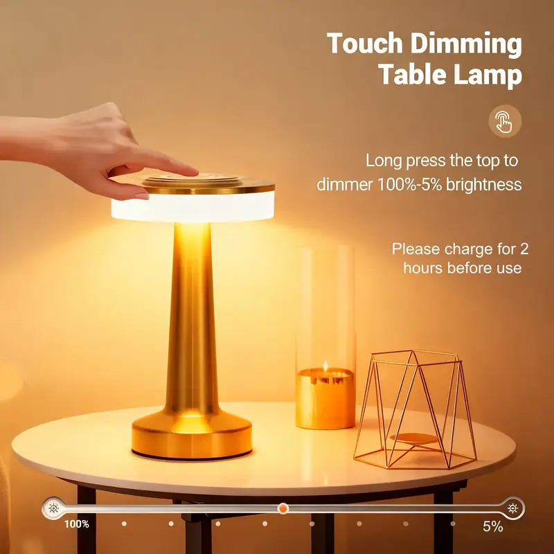 1 round usb charging table lamp golden metal touch dimmer 3 color night light halloween christmas decorative bedside lamp suitable for home bedroom living room decoration Product details 0
