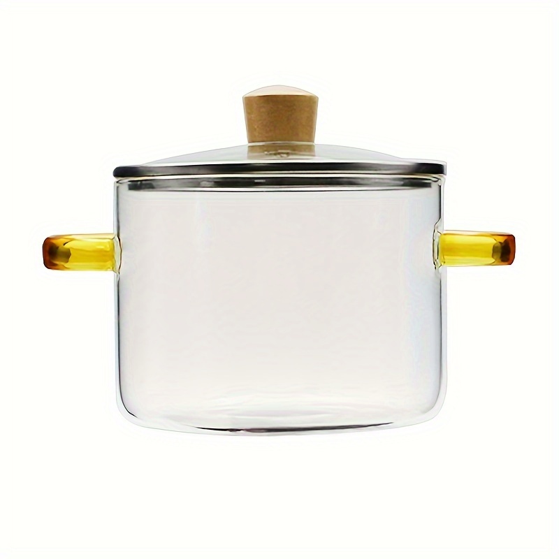 TEMU 1pc Glass Soup & Salad Pot With Dual Wooden Handles - Insulated, Kitchen And Restaurant Use