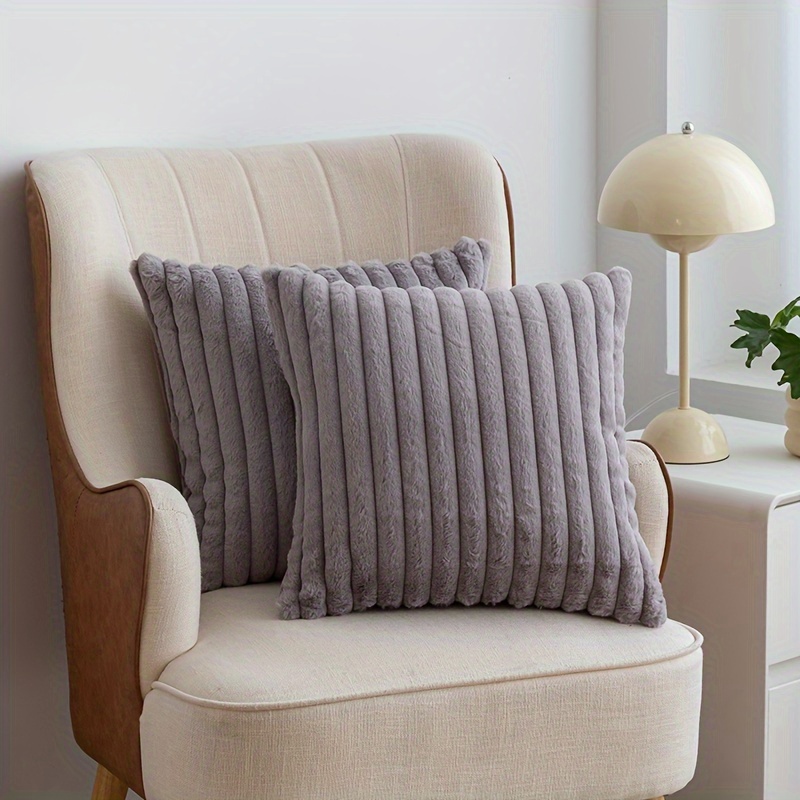 2pcs Striped Decorative Throw Pillow Covers, Decorations Couch Pillow Case, Soft Fur, Modern Home Decor For Bed