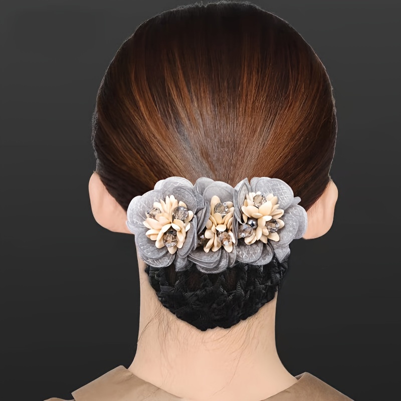 new floral beaded professional hair bun net updos - Temu  display picture 2