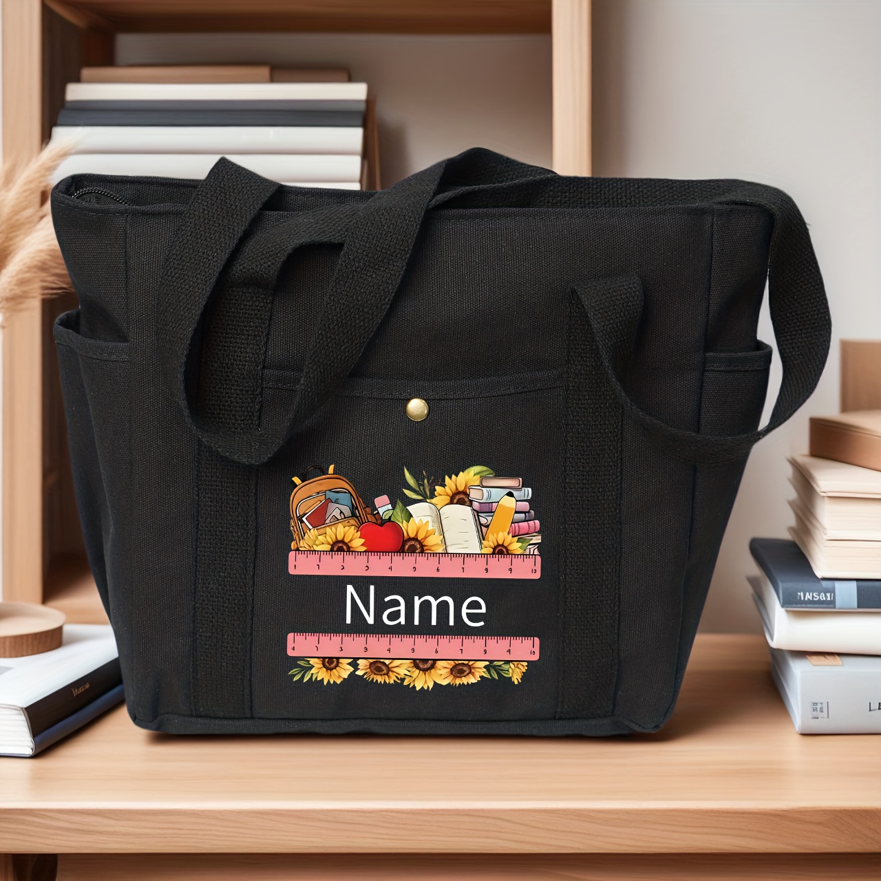 TEMU 1 Custom Teacher's Name & School Logo Bookbag - Personalized Teacher Bag With Adjustable Strap, Durable Polyester Suitable For Women Educators,