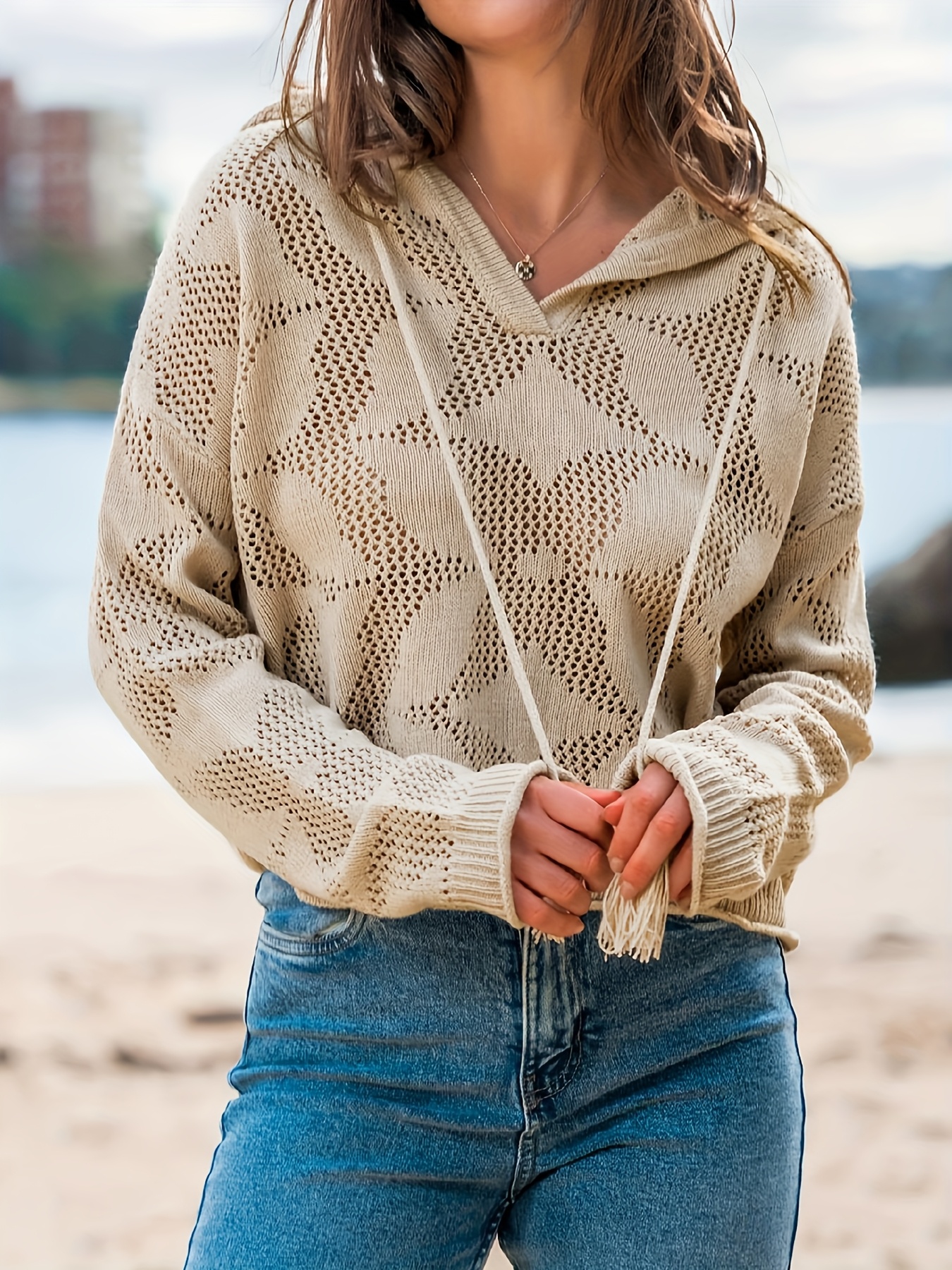 damen strick hoodie pullover damen acryl strick hoodie Temu Germany