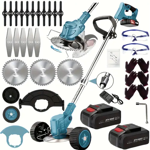 portable home cordless electric lawn mower yard weeder cordless lawn mower with 3 models of blades and two high capacity lithium ion batteries lots of gifts suitable for lawn yard for father husband fathers day gift