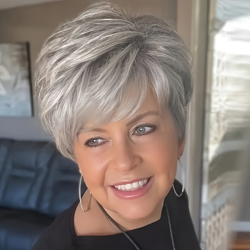 Image of Short Bob Wig Human Hair Grey Human Hair 180% Density Natural Look For Daily And Party Wear, And Stylish Short Hair Wig For Women Natural Hair Everyday Hairpiece Sophisticated Hairstyle Black Friday