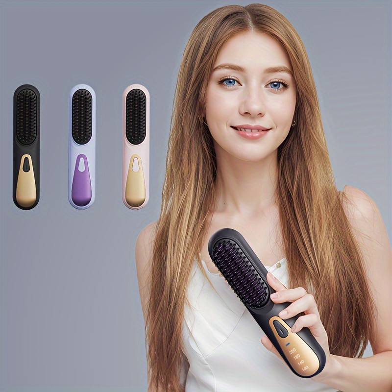 

Portable Hair Straightener Brush, Rechargeable Wireless Straightening Comb With 4 Temperature Settings, Handheld Electric Hair Styler For All Hair Types, Gifts For Women, Mother's Day Gift