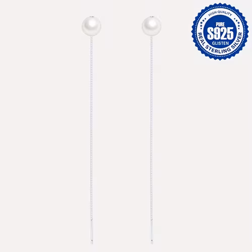 S925 Silver Round Pearl Drop Earrings
