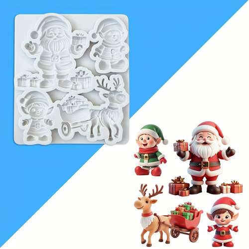 Moules à Bougies Silicone En Forme De Père Noël Et élan - Lot De 2, Qualité Alimentaire, Réutilisables
