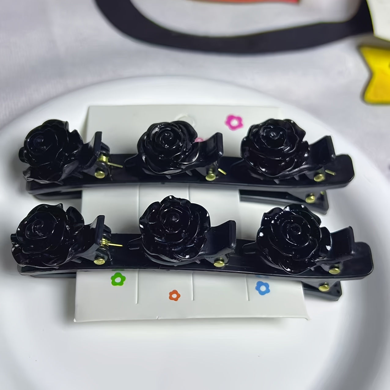 TEMU Black Rose Double-layer Anti-slip Braided Hair Clips, 2-pack, Women's Fringe Bang Clip, Newbie Braiding Tool, Women's Dressing Headwear