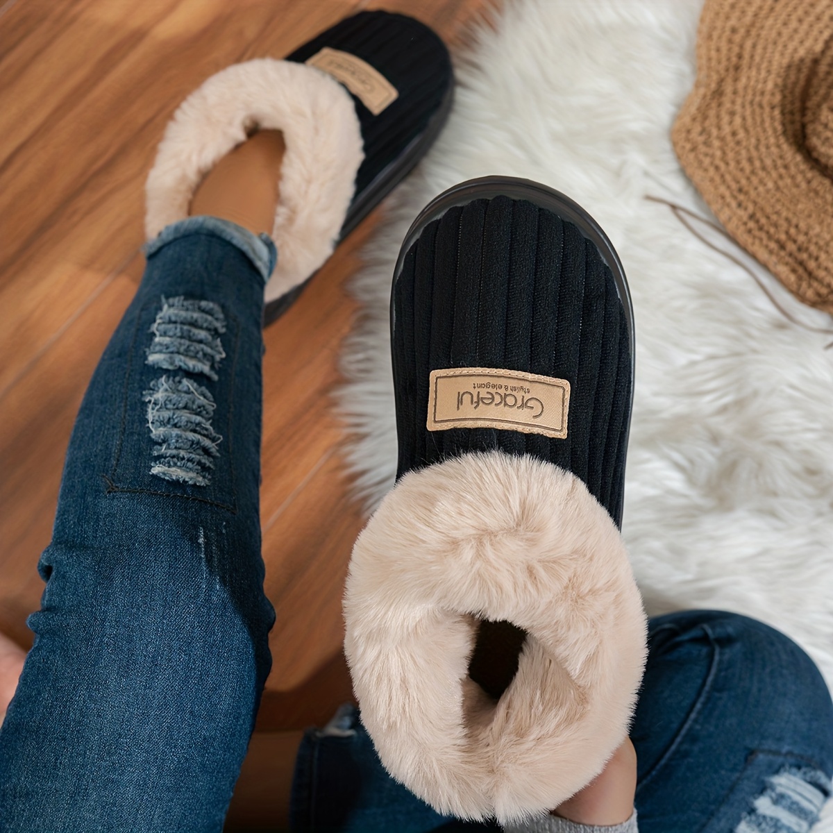 TEMU Winter Indoor Home Warm Thickened Cold-resistant Thick-soled Soft-heeled Slippers