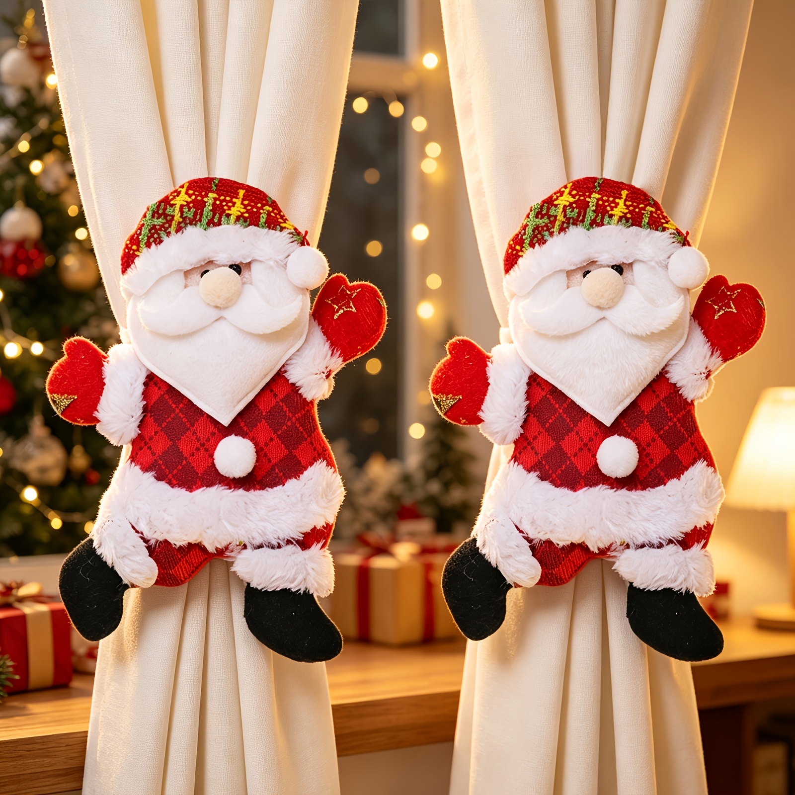 TEMU Lot de 2 crochets créatifs de Père Noël, 2026, Noël, de neige, Nouvel An, cintres pour rideaux, parfaits pour Noël, décoration de fenêtre de