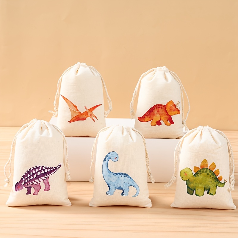 

6pcs, Dinosaur Cloth Bag, Watercolor Dinosaur Pattern Candy Bag, Dinosaur Theme Party Gift Packaging Bag, Green Party Gift Bag, Birthday Party Decoration, Shower Party Supplies